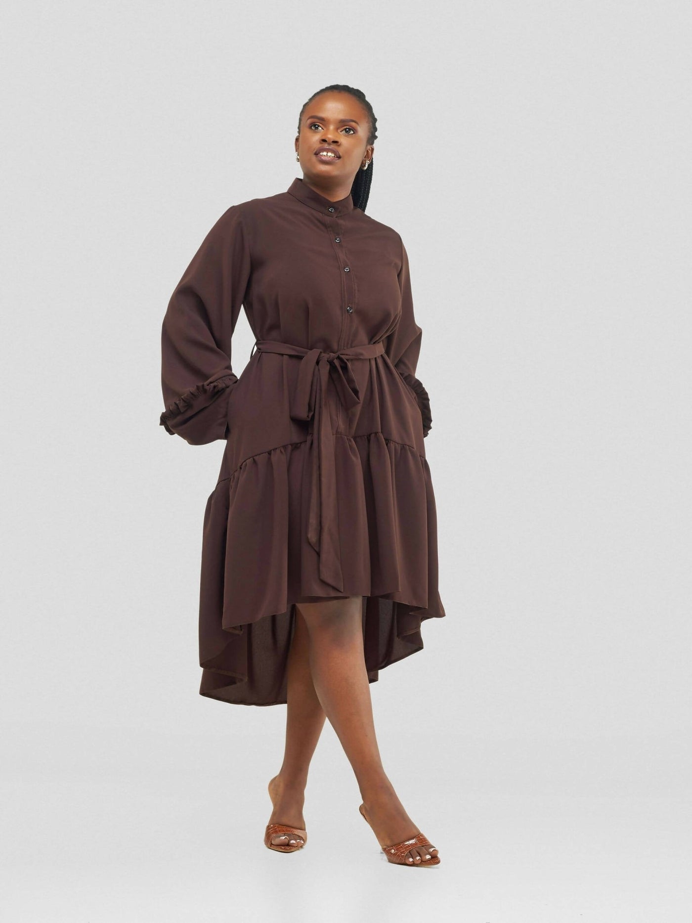 Purple Thread Rio Shirt Dress - Brown - Shopzetu