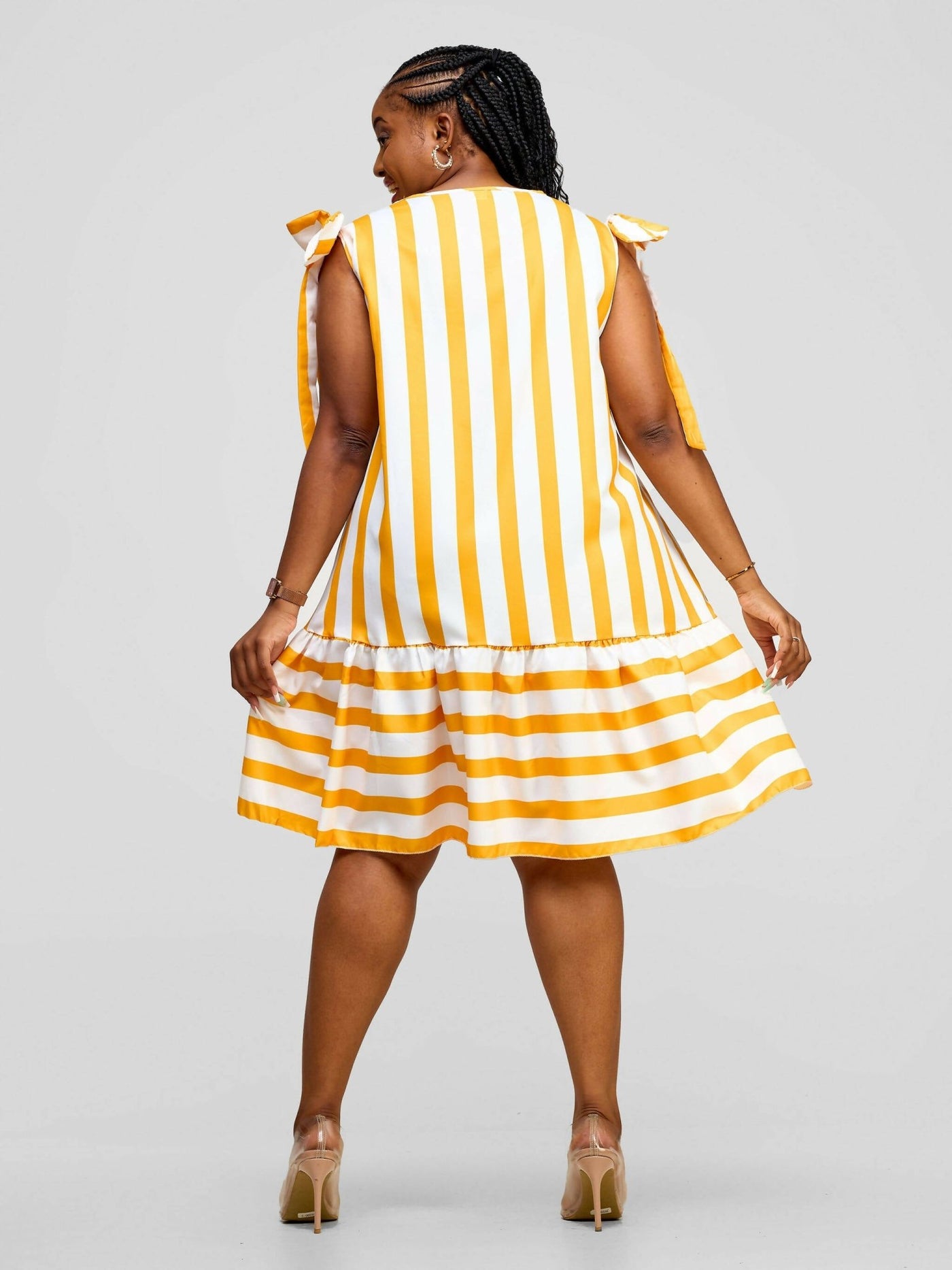 Stylish Sisters Dress - Yellow / White Stripes - Shopzetu