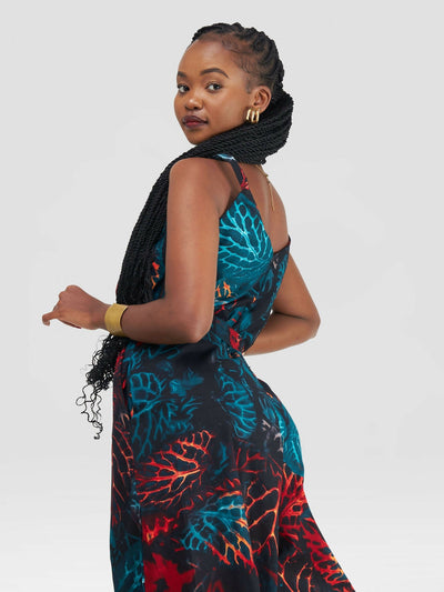 African Yuva Ava African Print Jumpsuit - Blue / Black Print - Shopzetu