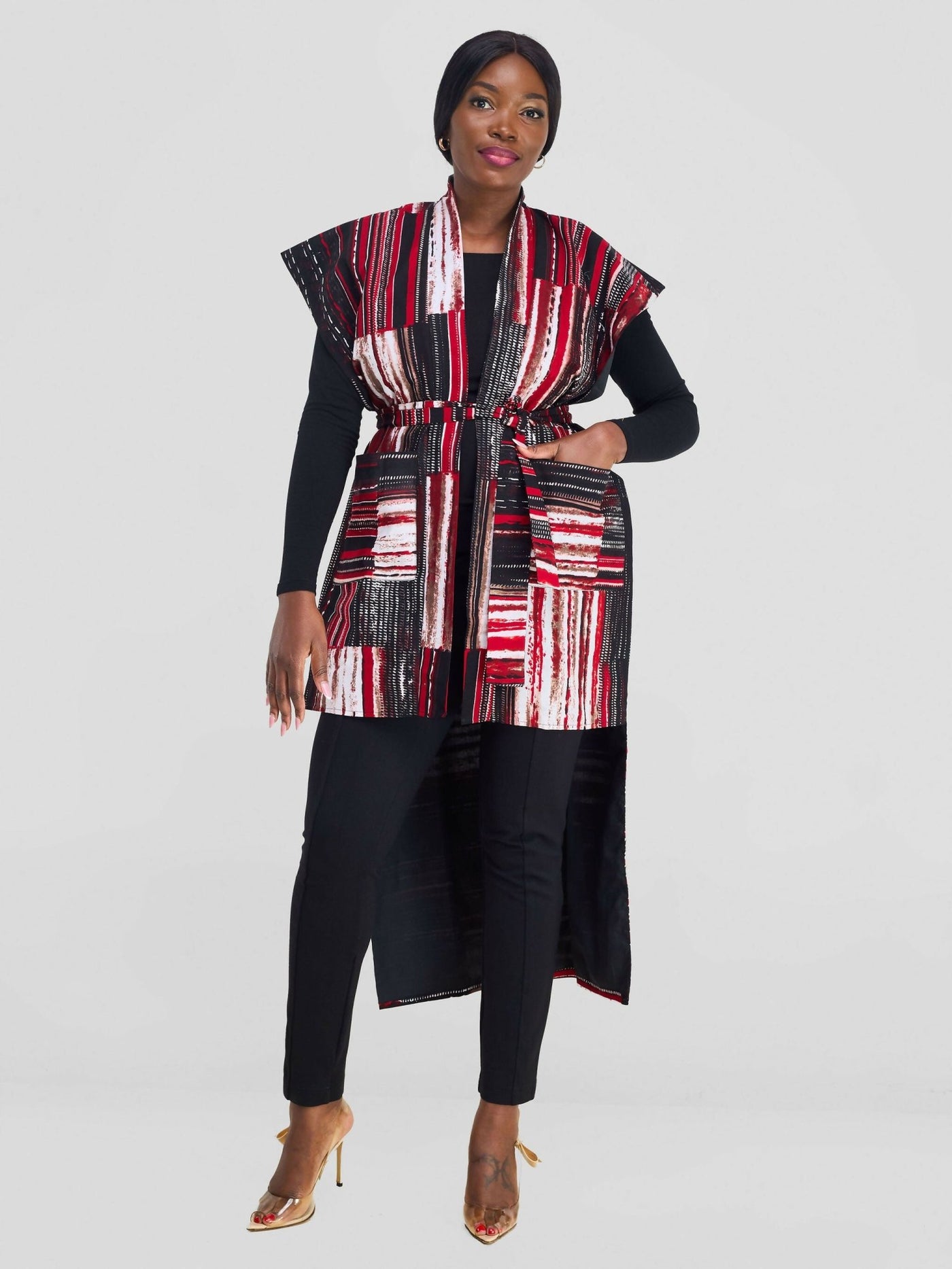 Simbaress Babu Midi Kimono - Red / Black Stripes - Shopzetu