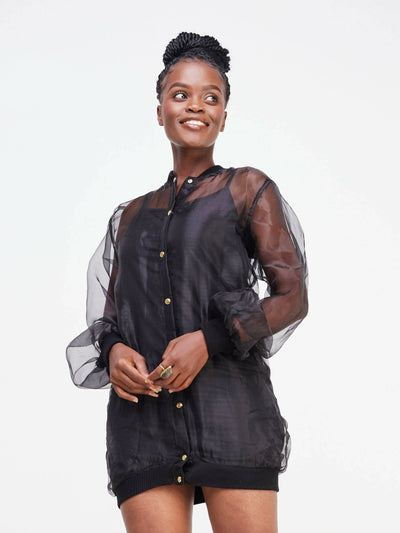 Vazi Afriq Organza Jacket Dress - Black - Shopzetu