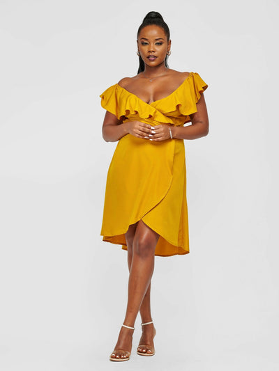 Tuli Lerato Wrap Dress - Mustard - Shopzetu