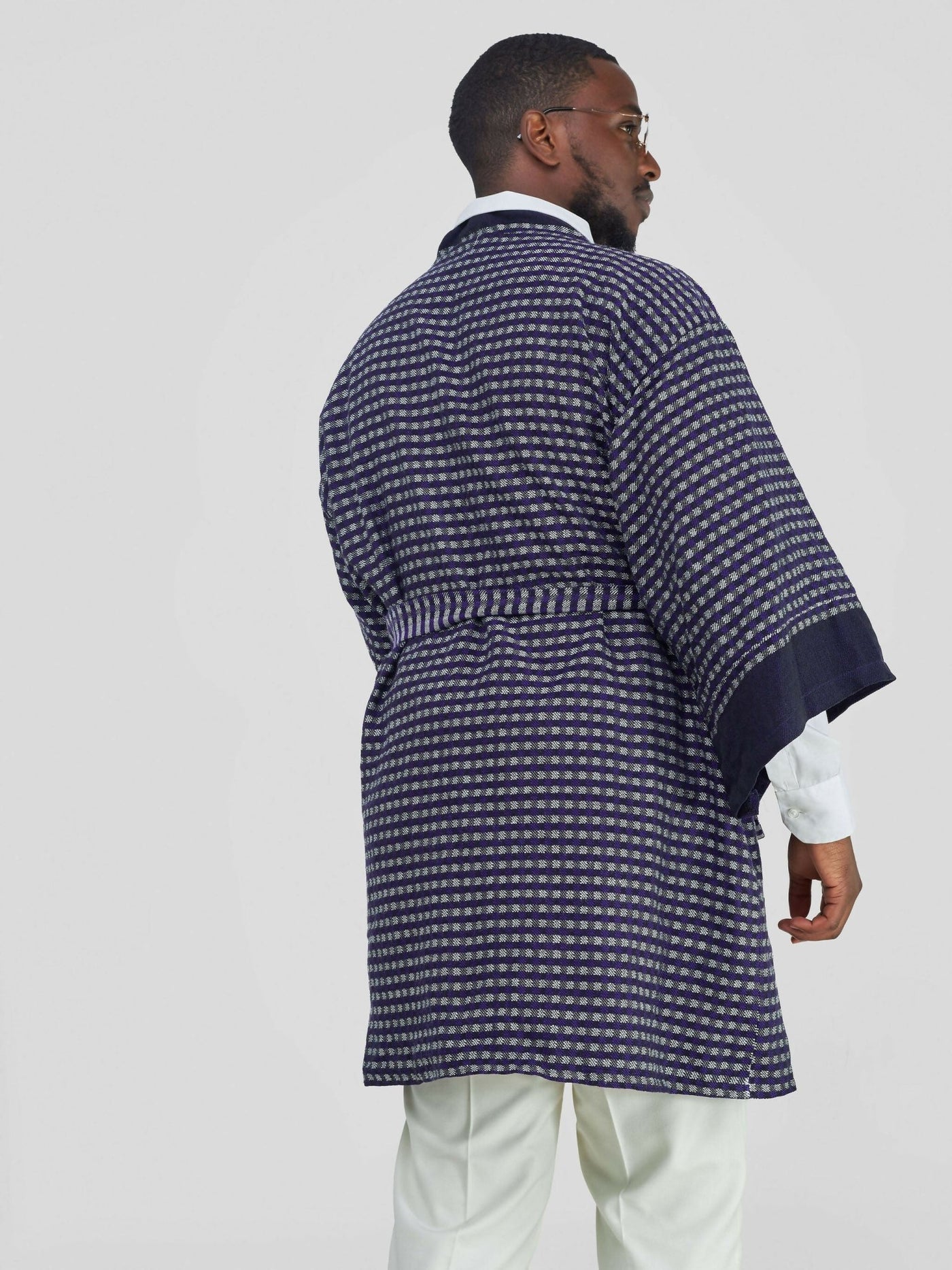 Checkered Weave Wrap Kimono - Purple - Shopzetu