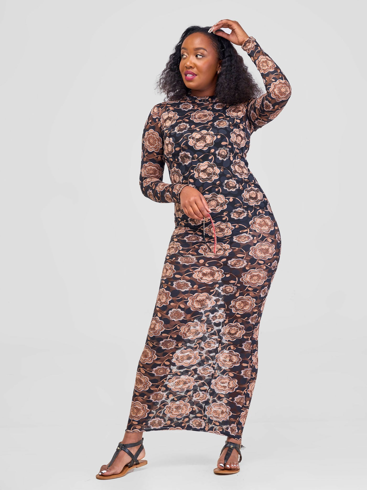 Smash By Kaly Strictly Beachly Bodycon Coverup - Black / Brown Floral - Shopzetu