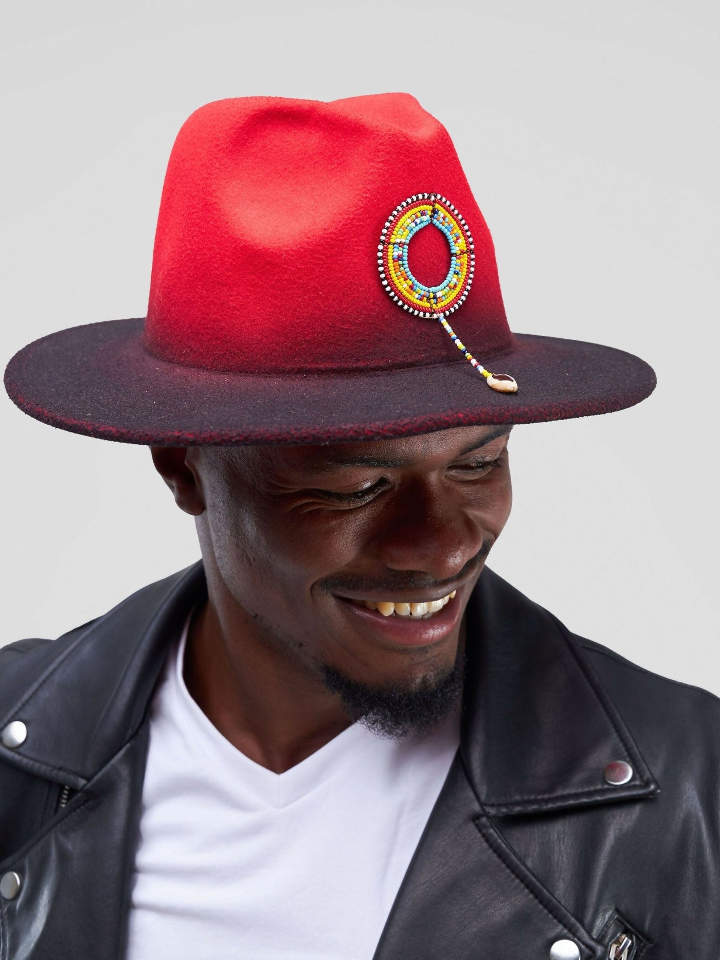 Umbo Collections Beaded Fedora Hat - Red - Shopzetu