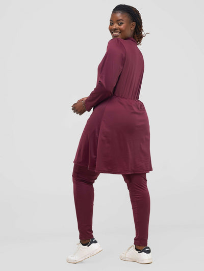 Zaiba Creations Modest Workout Skirt Jumpsuit - Maroon - Shopzetu