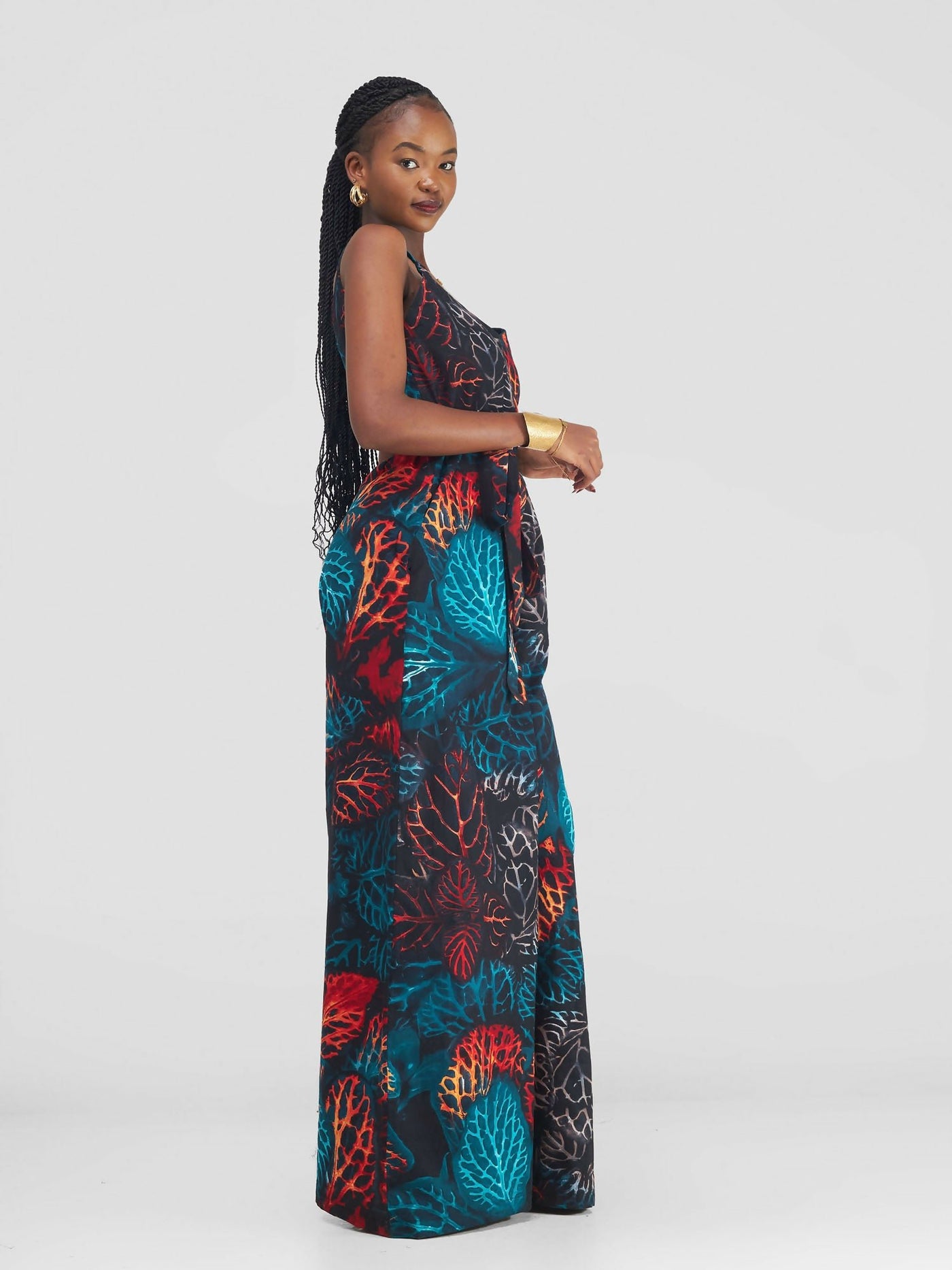 African Yuva Ava African Print Jumpsuit - Blue / Black Print - Shopzetu