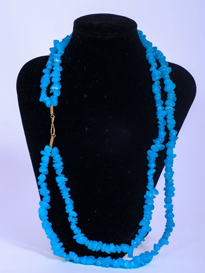 Double Layered Ceramic Beads Necklace Set - Blue - Shopzetu