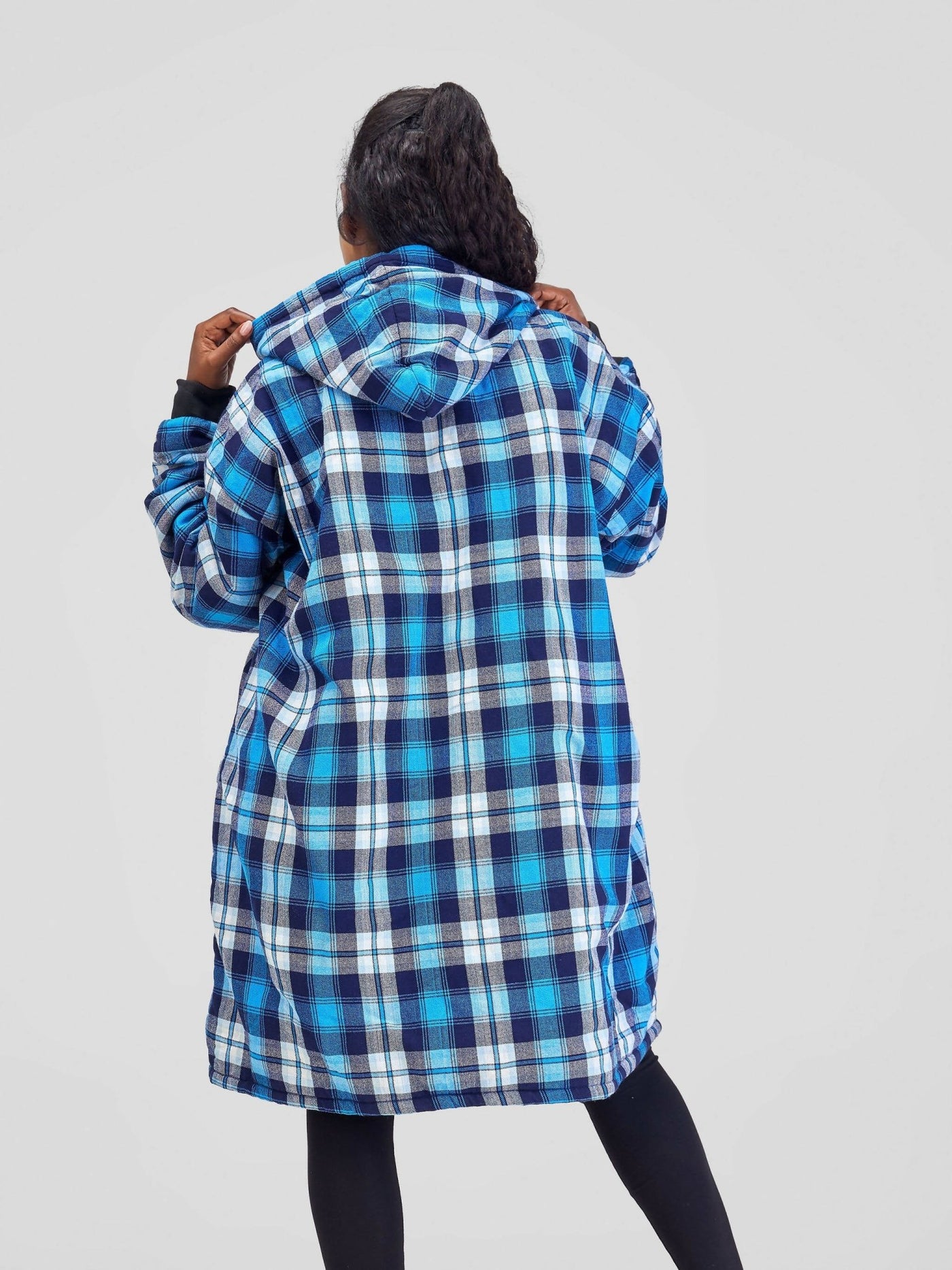 Bhoodie Oversized Wearable Blanket Hoodie - Blue Checked - Shopzetu