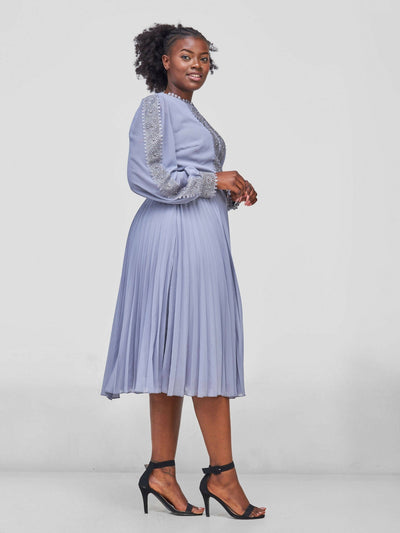 Anel's Knitwear Heavy Chiffon Detailed Dress - Grey - Shopzetu