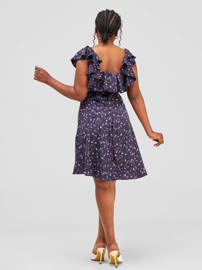 Tuli Lerato Wrap Dress - Navy Blue Floral Print