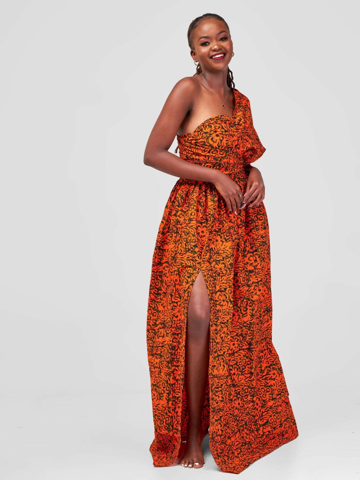 African Yuva Maridadi African Print Infinity Dress - Orange - Shopzetu