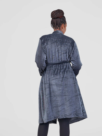 Dewuor Velvet House Gown - Grey - Shopzetu