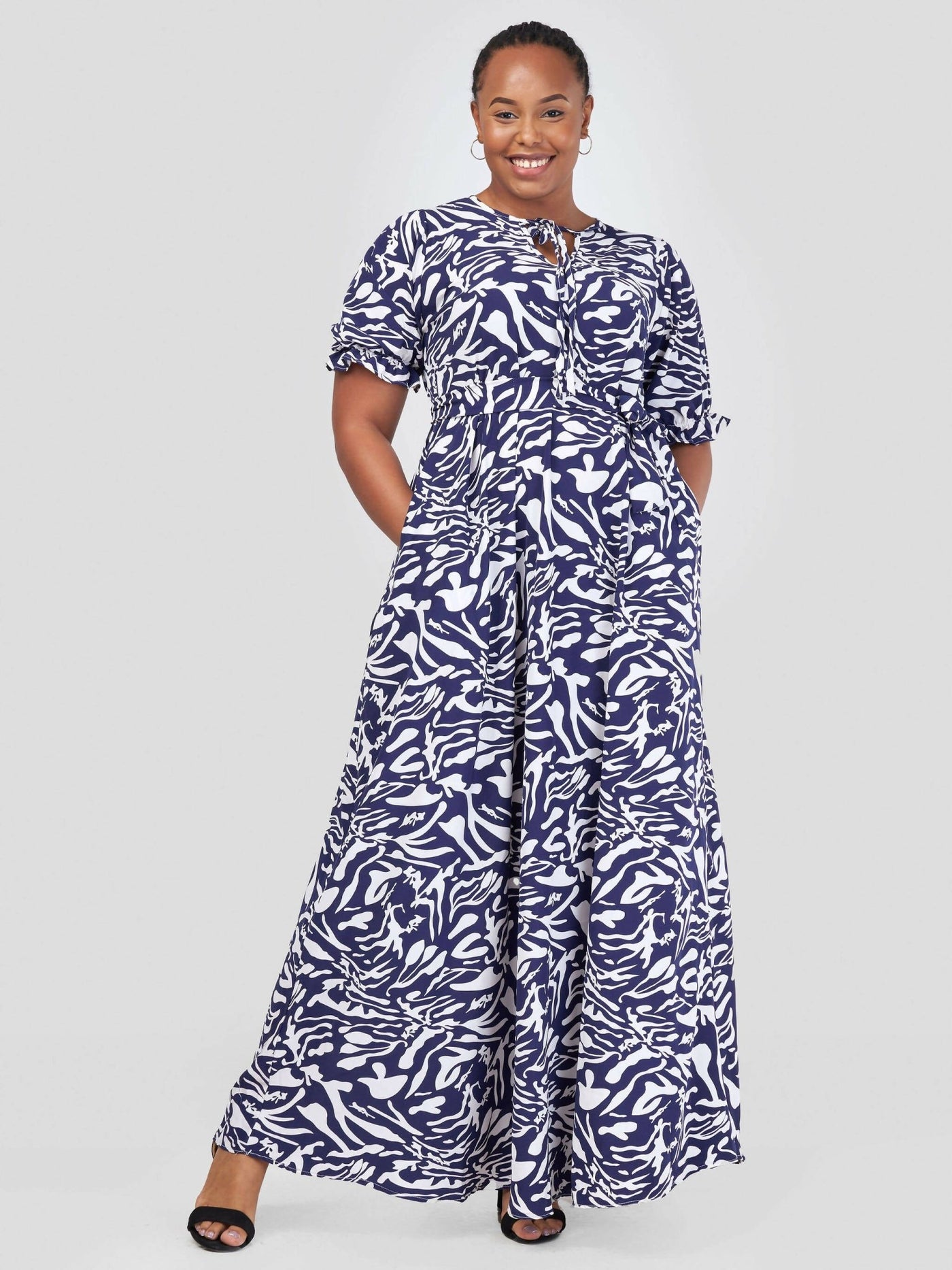 Phyls Collections Mtwapa Maxi Dress - White / Purple Zebra Print - Shopzetu