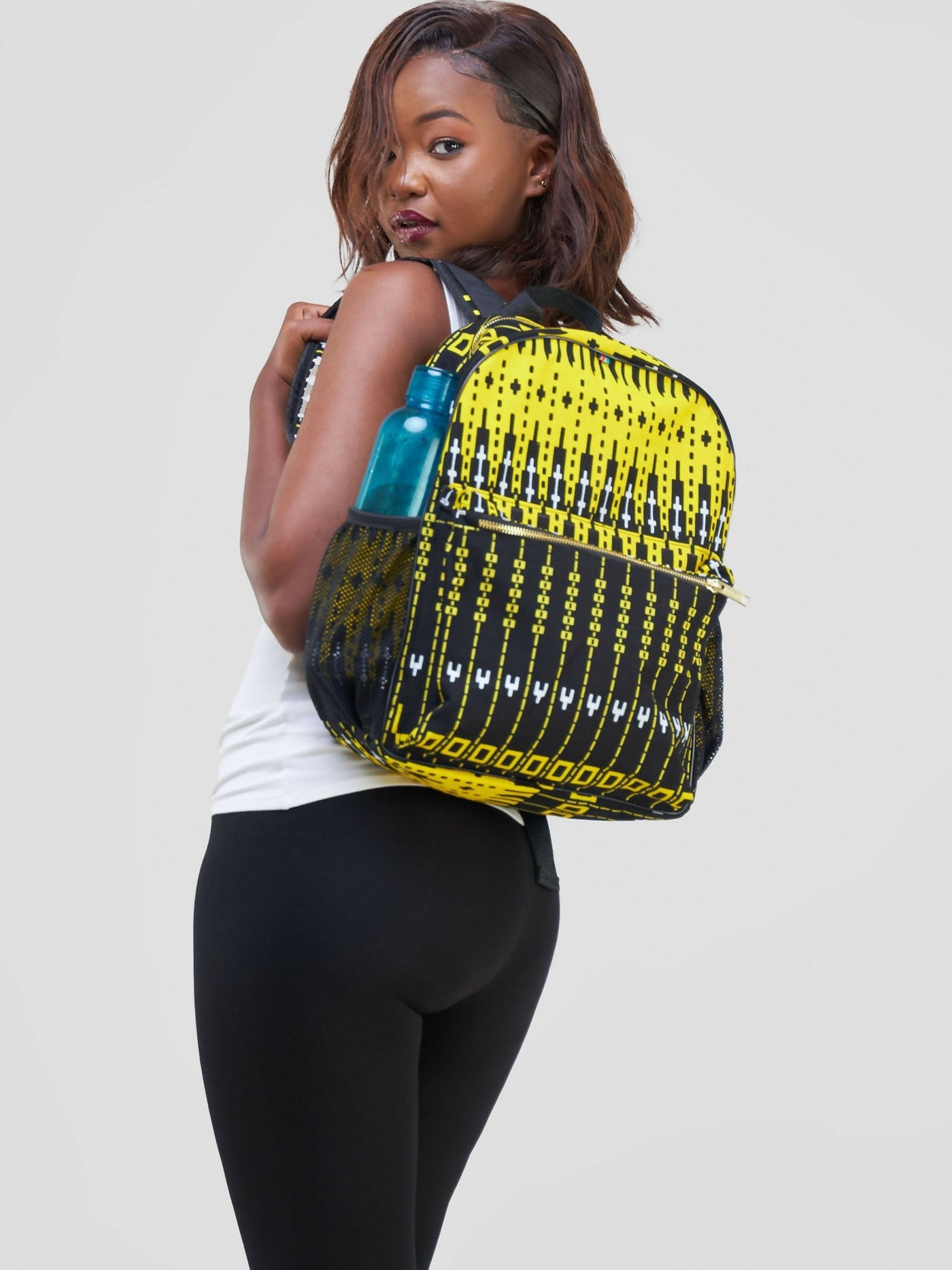 Ankara Artifacts Yellow Thandi Backpack Bag - Black / Yellow - Shopzetu