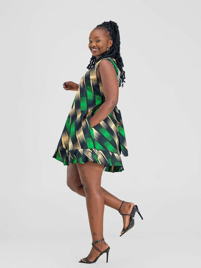 Kilele Collection Ankara Shift Dress - Green - Shopzetu