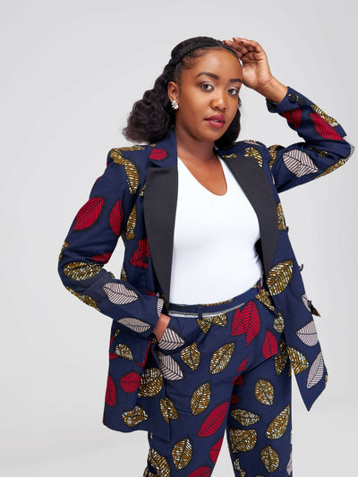 SBV Ankara Pant Suit - Navy Blue Print - Shopzetu