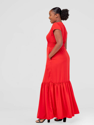 Zamaya Stitches Maxi Dress - Red