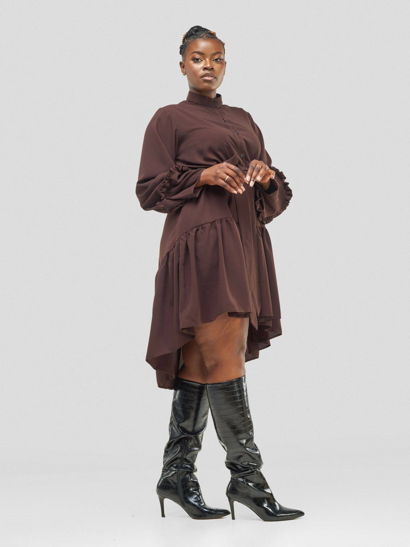 Purple Thread Rio Shirt Dress - Brown - Shopzetu