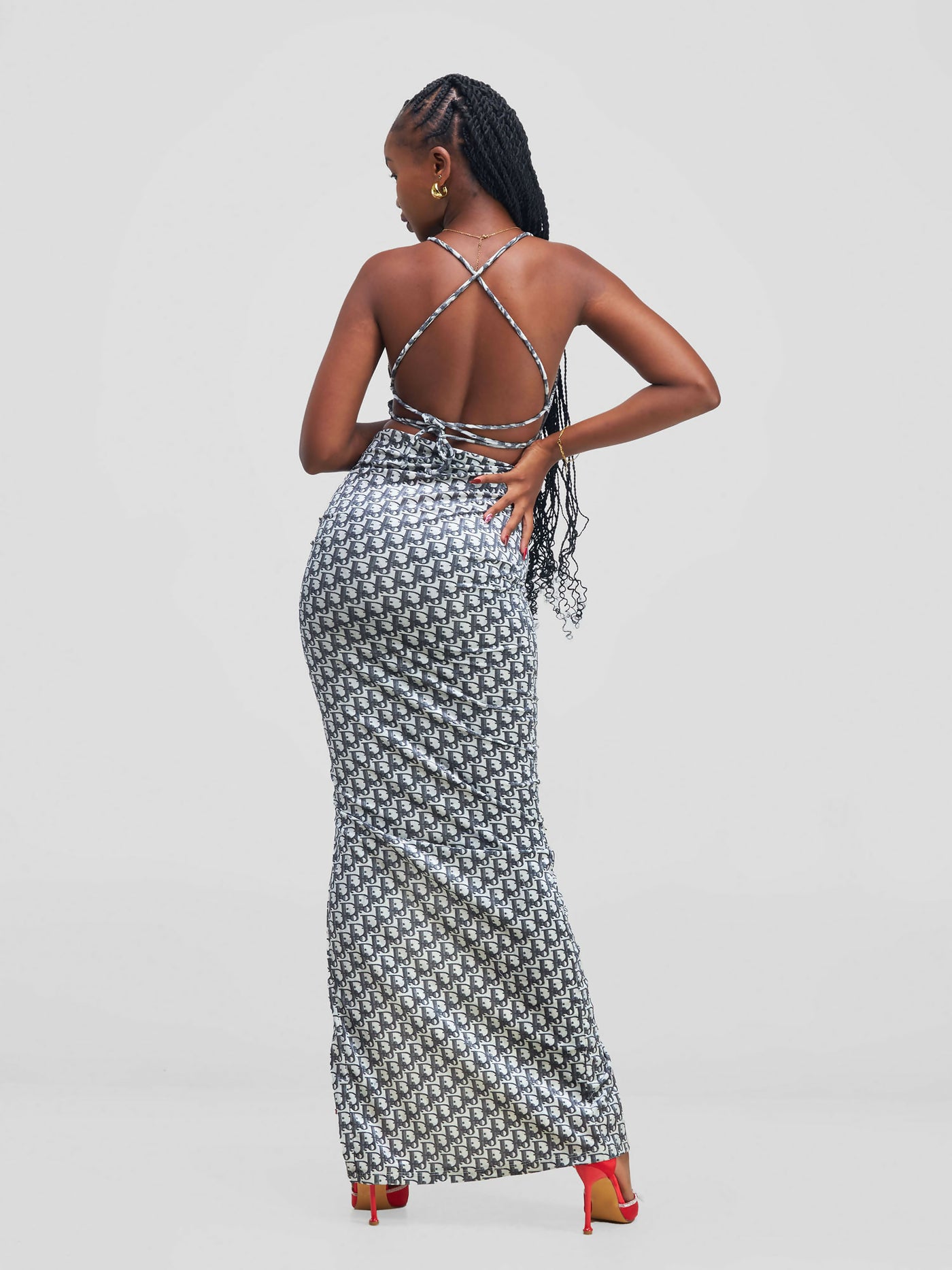 Stylish Sisters Maxi Dress - Grey / White