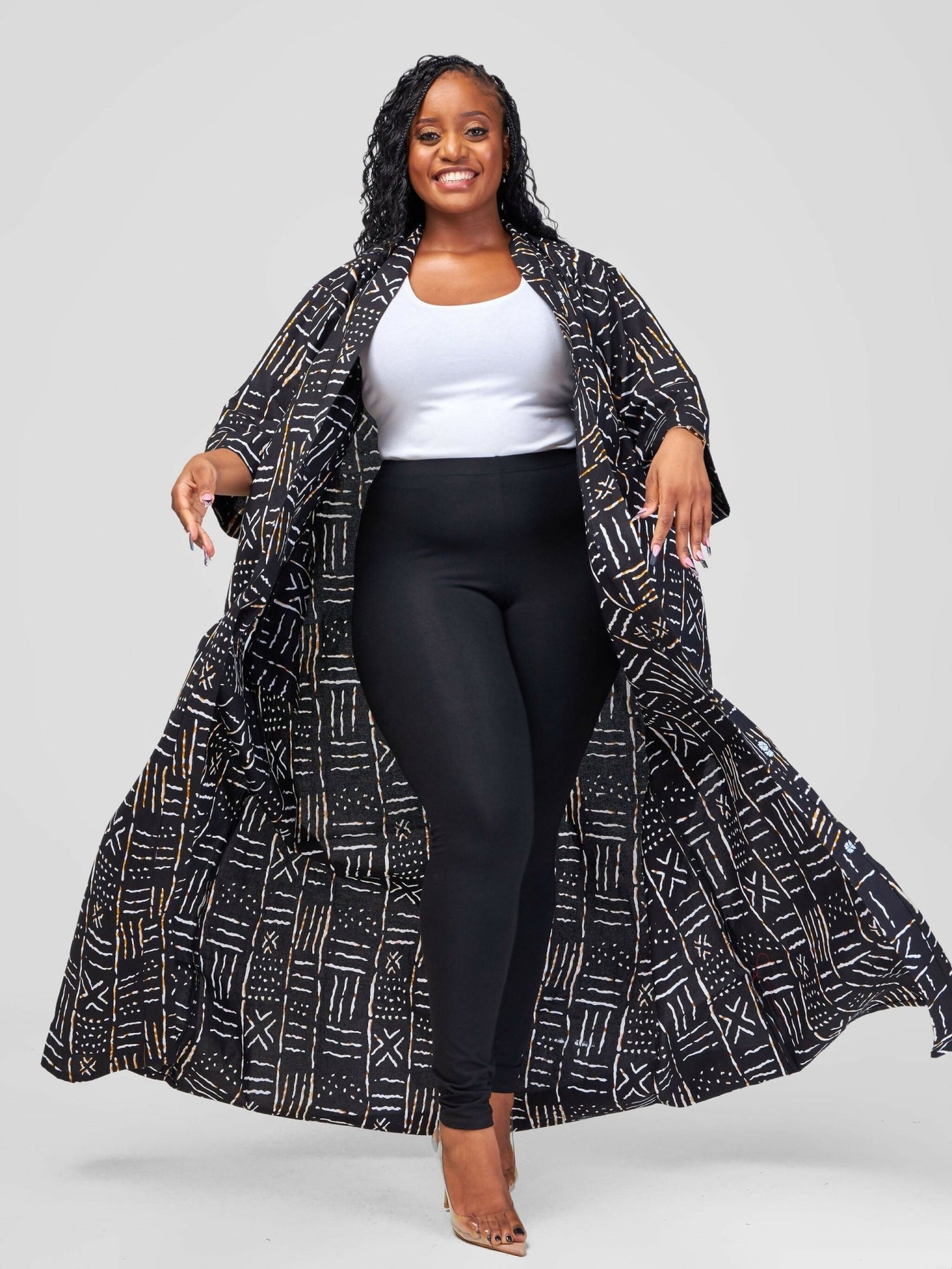 Sepia African Print Kimono - Black / White - Shopzetu