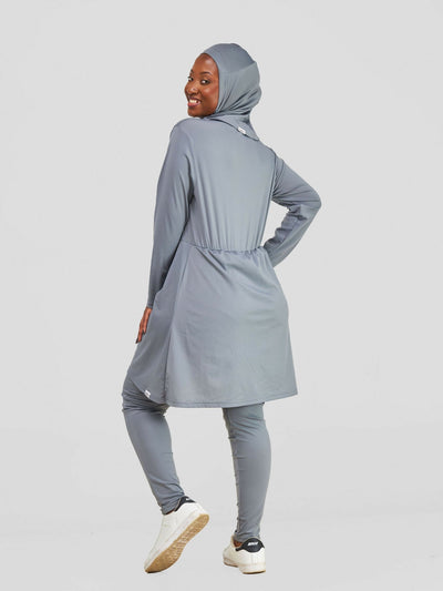 Zaiba Creations Modest Workout Skirt Jumpsuit With Hijab Set - Grey - Shopzetu