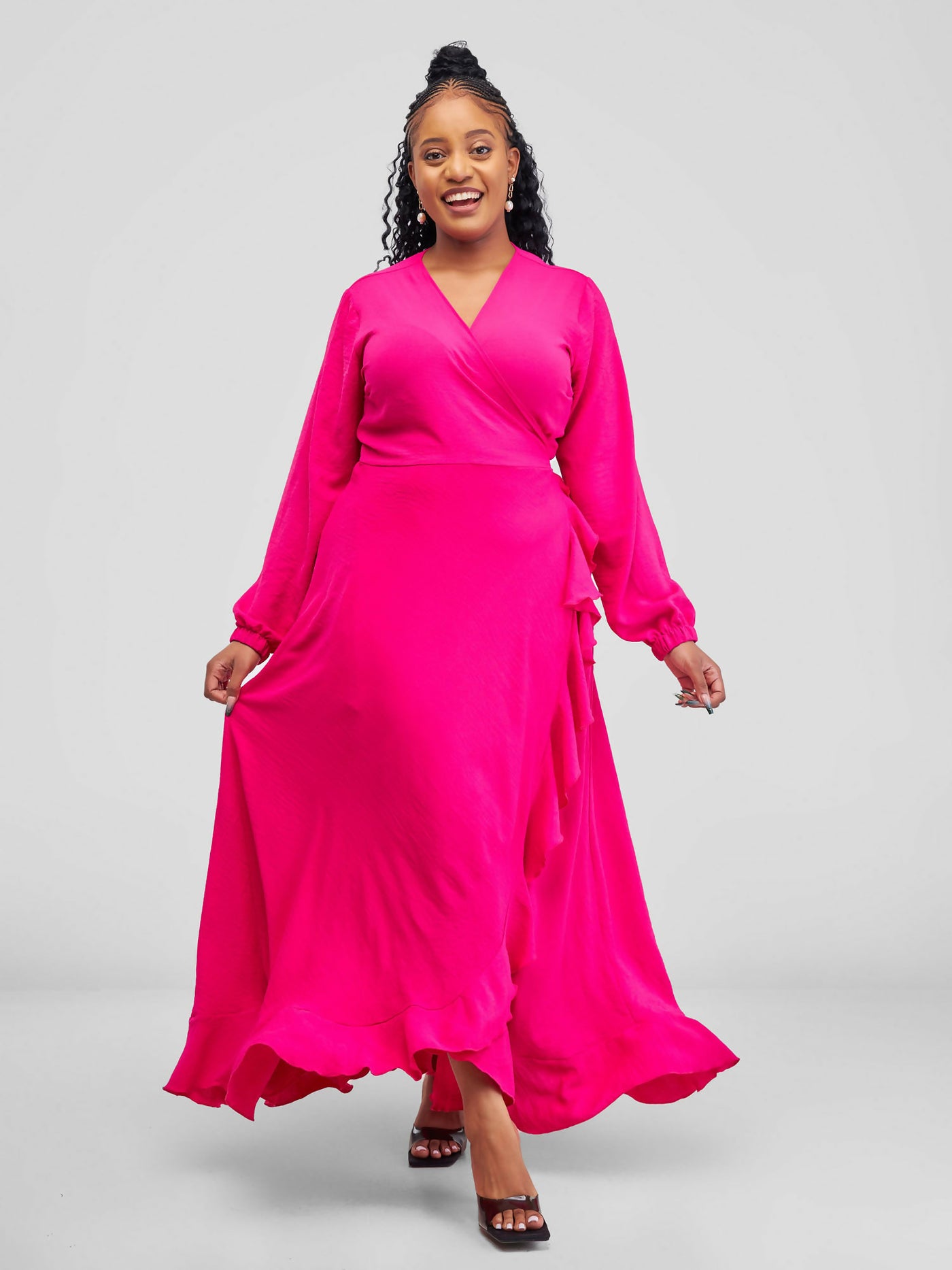 Maxi Wrap Dress - Pink - Shopzetu