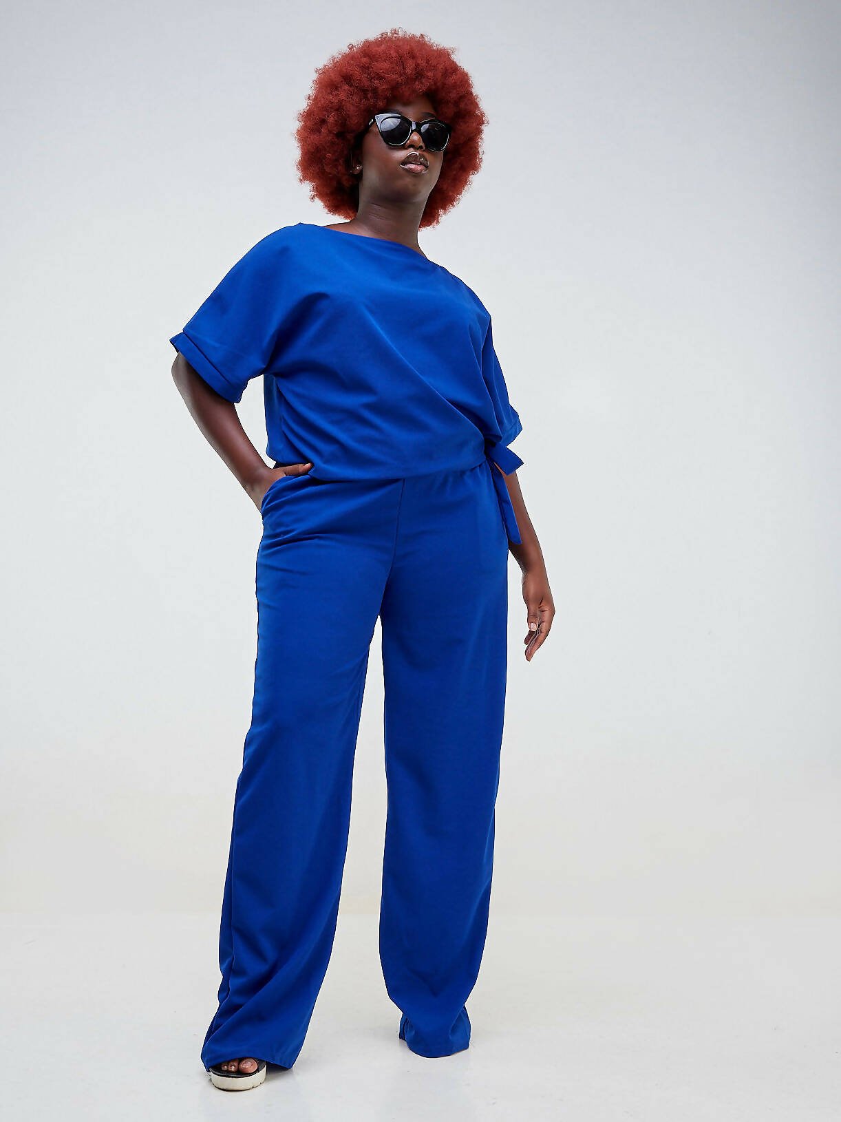 Dd Holdings Gertrudes Wide Leg Pant With Short Sleeve Top - Blue - Shopzetu