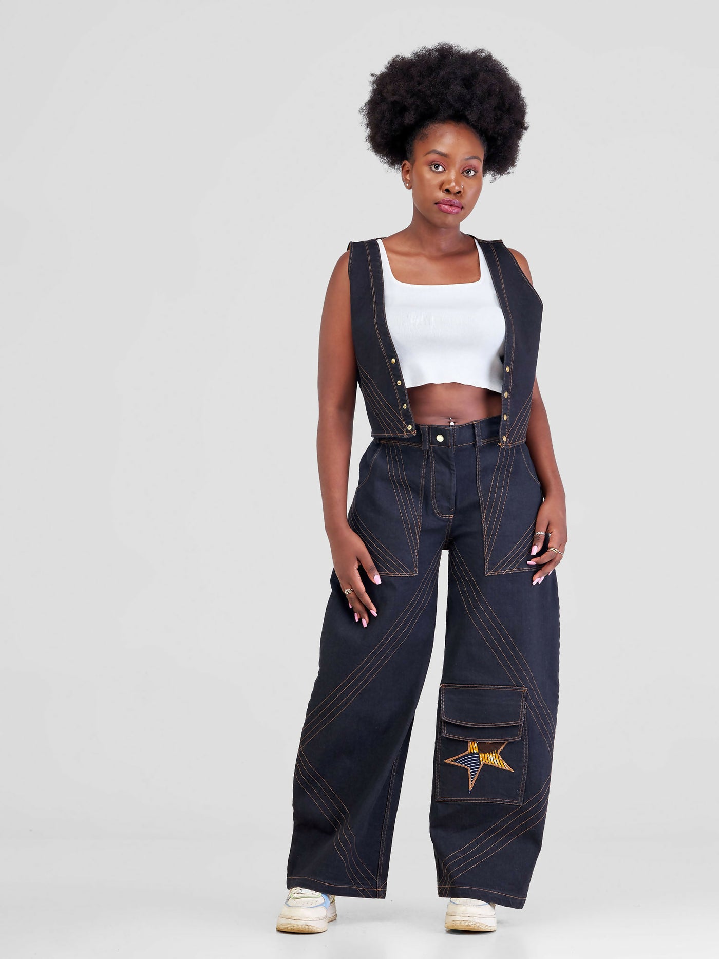 Afristar by Joyleen Waistcoat & Baggy Jeans Combo - Black / Blue