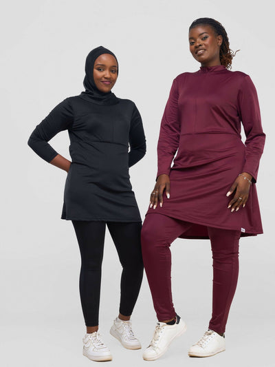 Zaiba Creations Modest Workout Skirt Jumpsuit - Maroon - Shopzetu