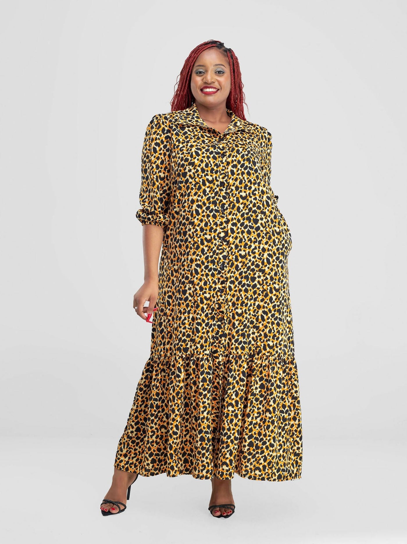 Lizola Dana Sleeved Maxi Dress - Yellow / Black - Shopzetu