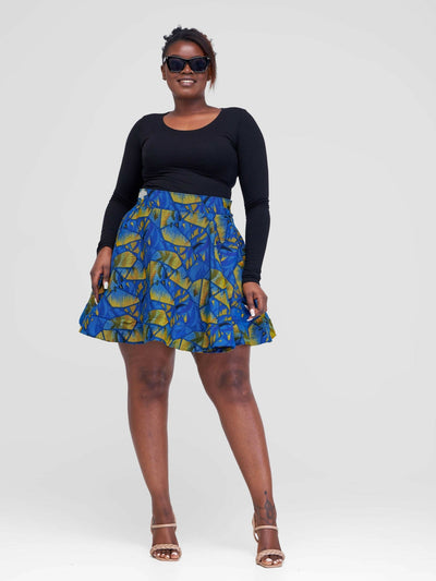 Vazi Afriq Skater Skirt - Blue / Yellow - Shopzetu