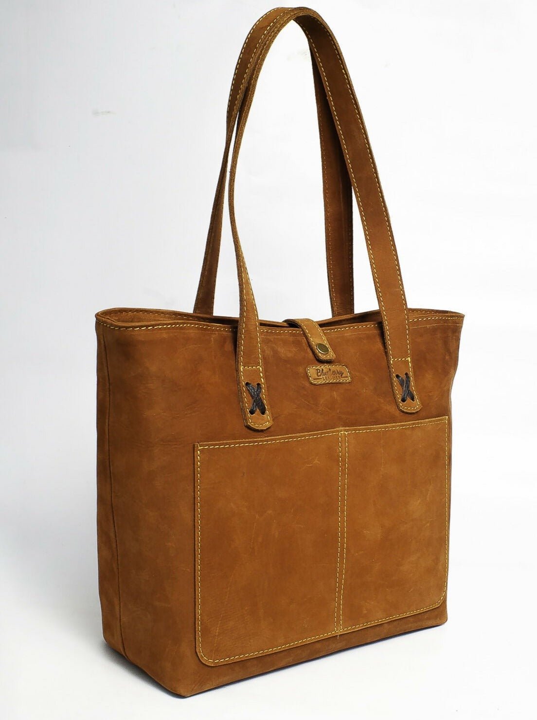 Blueberry Leather Tote Bag - Brown - Shopzetu