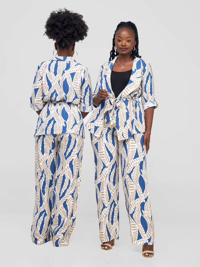 Snatched Wardrobe Peacock 2 Piece Set - Blue / Cream Print - Shopzetu