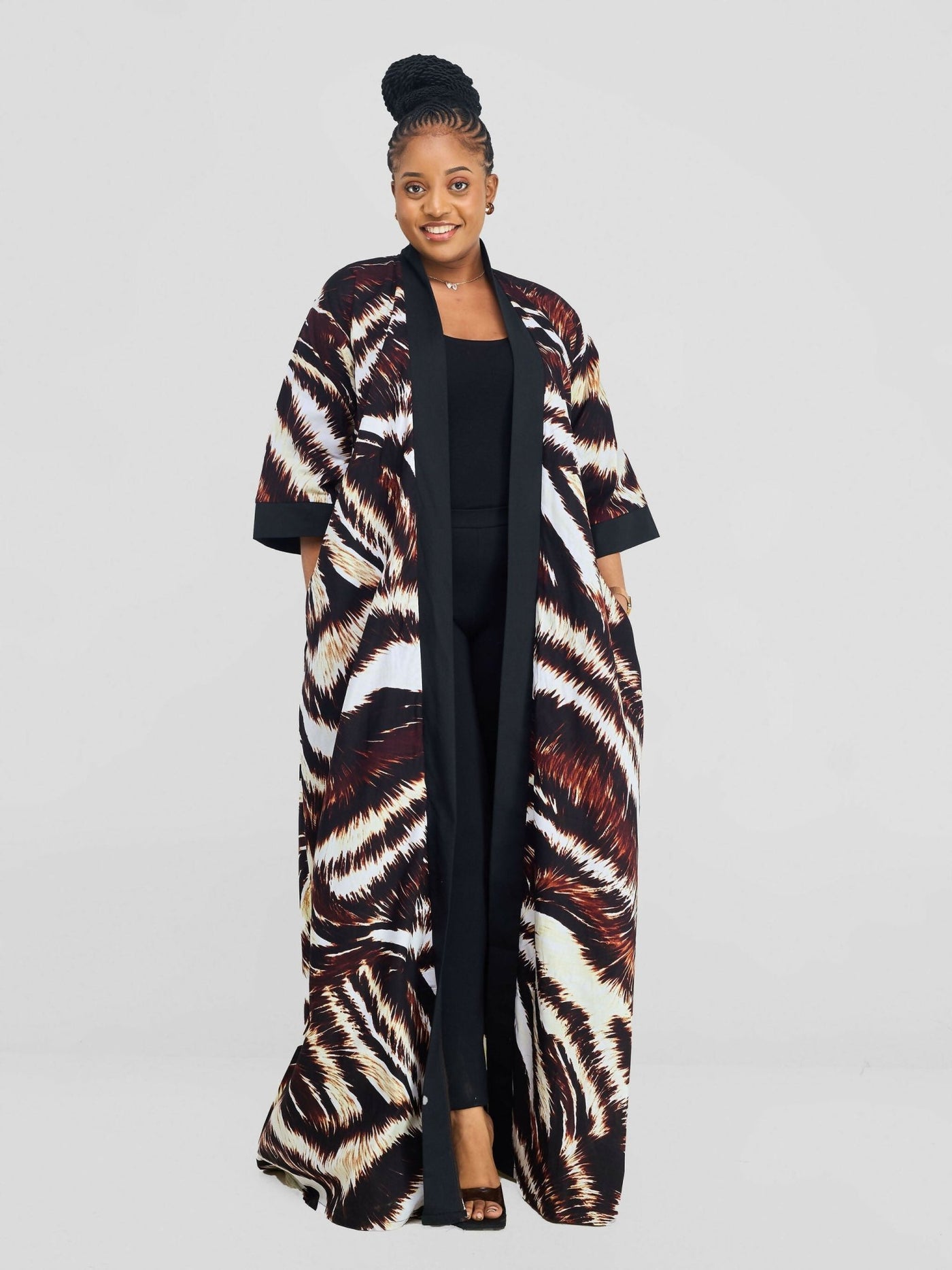 Simbaress Milia Long Kimono - Animal Print / Black / Brown - Shopzetu