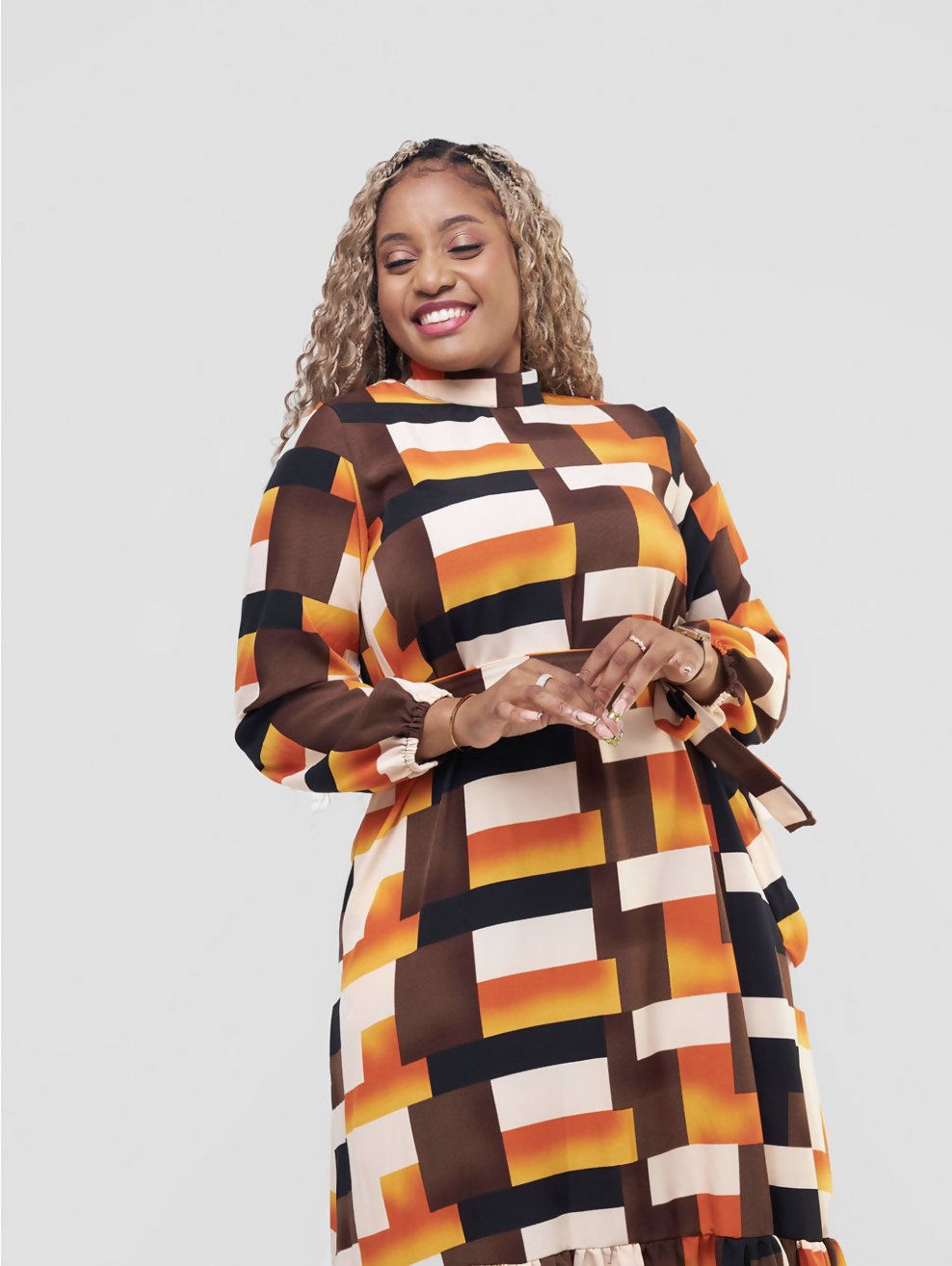 Lizola Efetobo Dress - Cream / Yellow / Orange / Black - Shopzetu