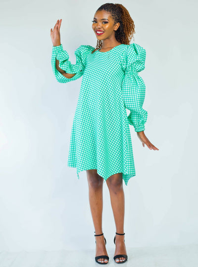 African Yuva Peony Shift Dress - Green - Shopzetu