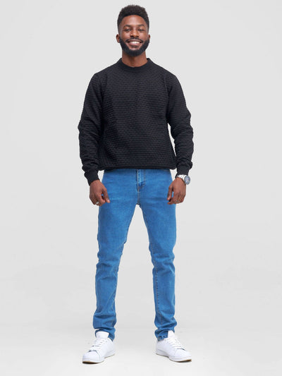 Anel's Knitwear Zetu Men's Round Neck Sweater - Black - Shopzetu