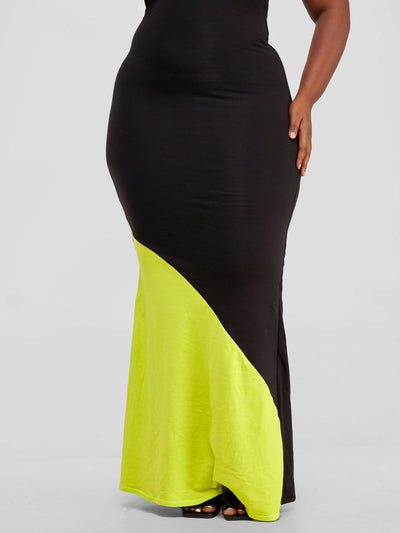 Tuli Aimani Colour Block Jersey Maxi Dress - Black / Lime Green