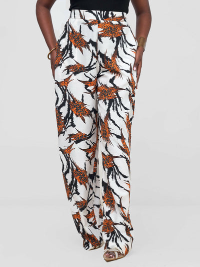 Lizola Ahunna Palazzo Pants - White / Black / Orange - Shopzetu