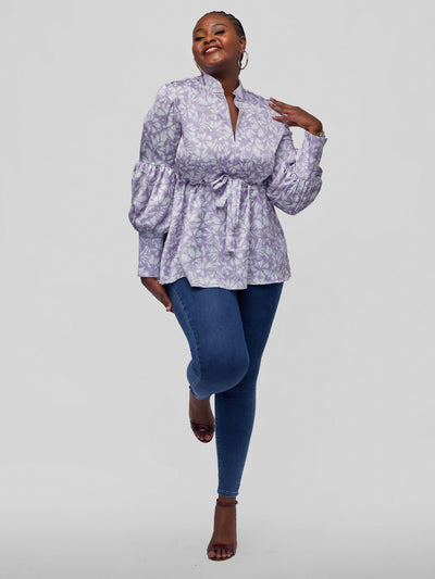 Tuli Ela Long Sleeve Top - Lavender / White Print - Shopzetu