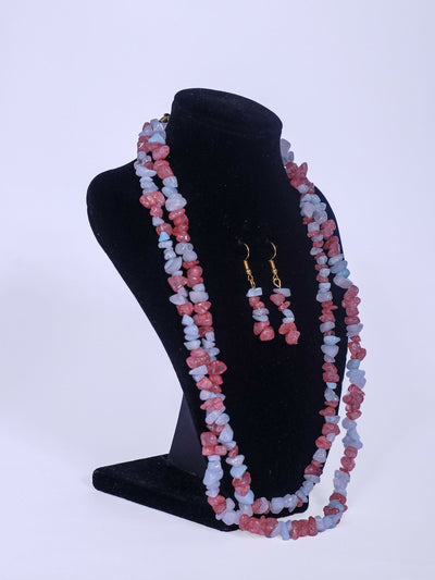 Klewisia Closet Double Layered Ceramic Beads Necklace Set - Pink - Shopzetu