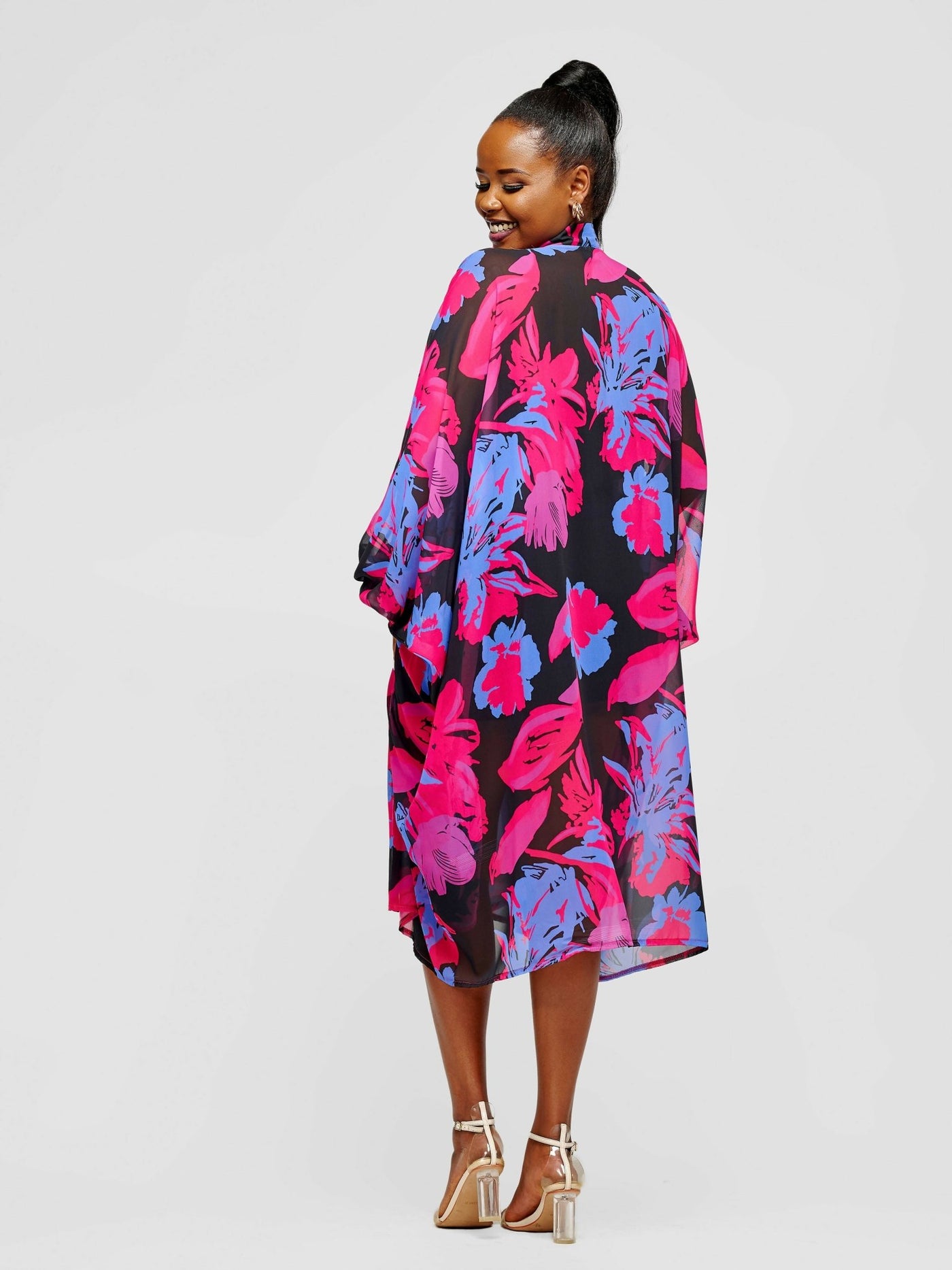 Tuli Halima Balloon Sleeve Kimono - Blue / Purple Print - Shopzetu