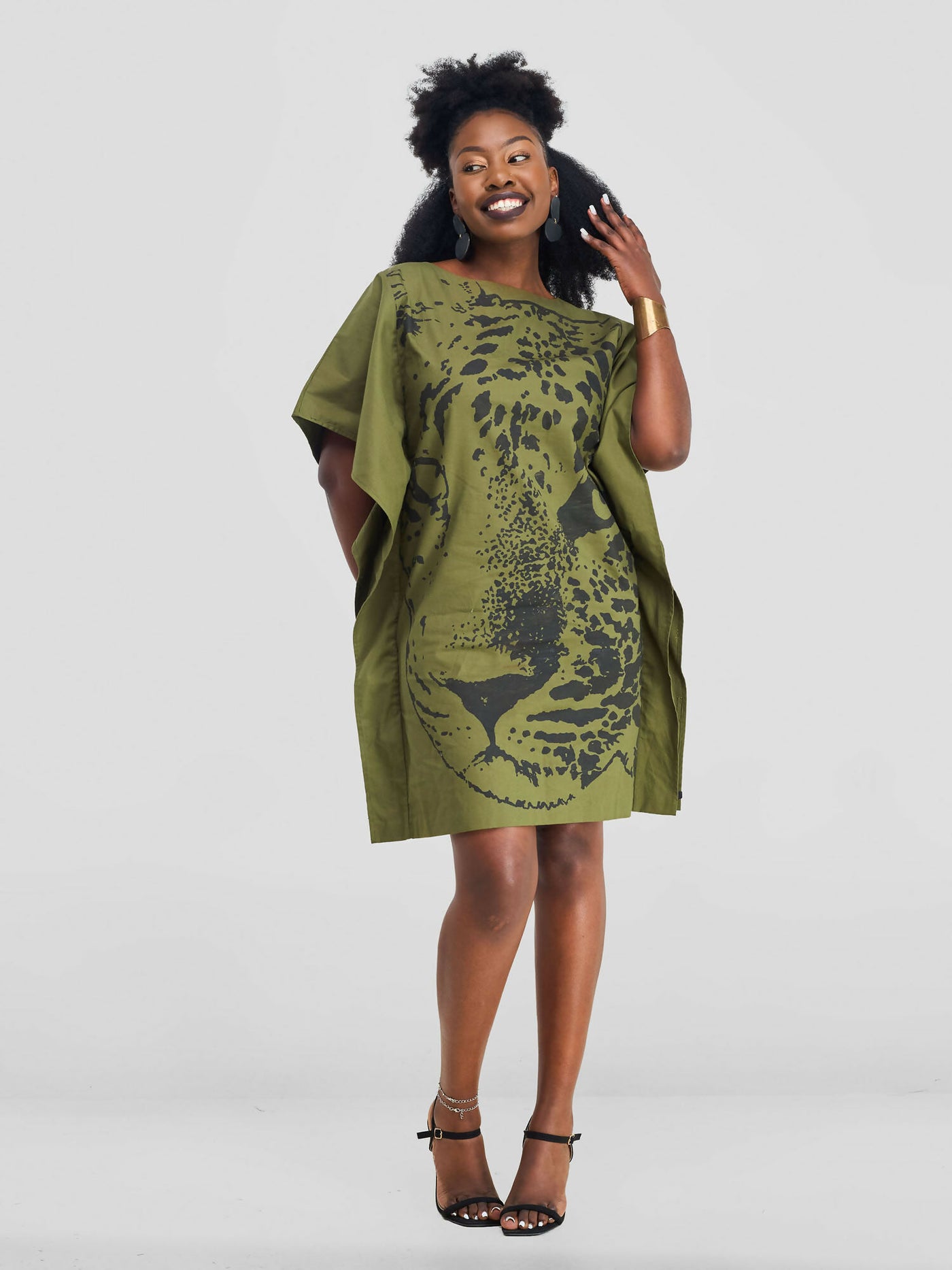 Leopard Face Butterfly Dress - Jungle Green - Shopzetu