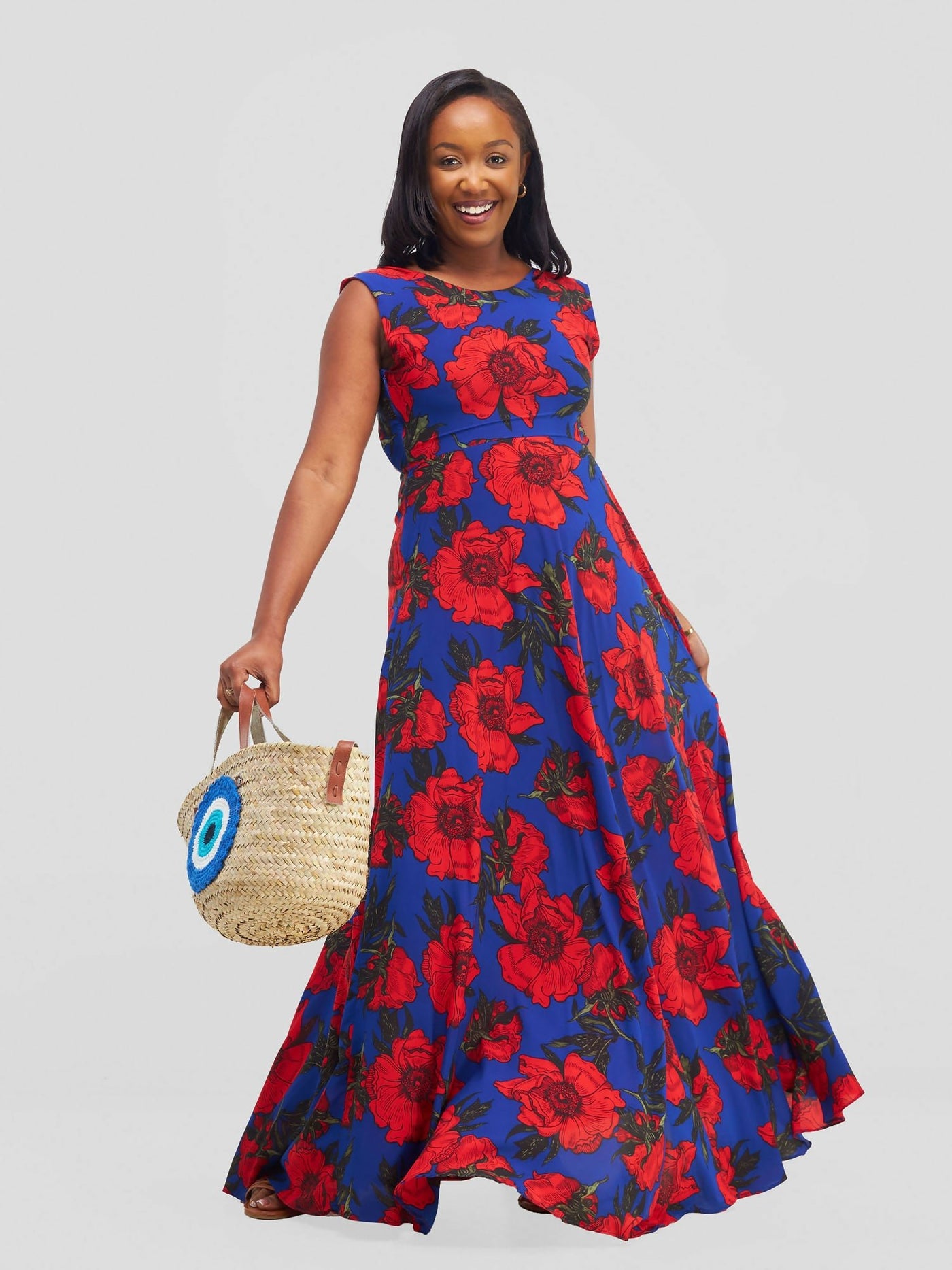 Stella Customized Kenya Stunning Dress - Blue / Red - Shopzetu