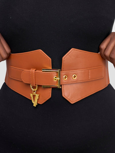 Afrodame Wide Belt - Brown - Shopzetu