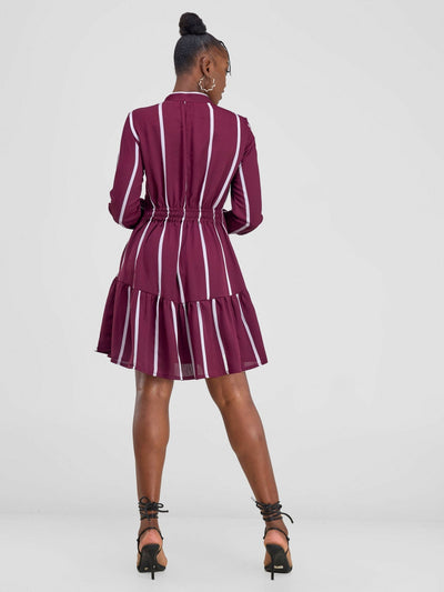 Kilele Collection Romp Stripped Shirt Dress - Maroon - Shopzetu