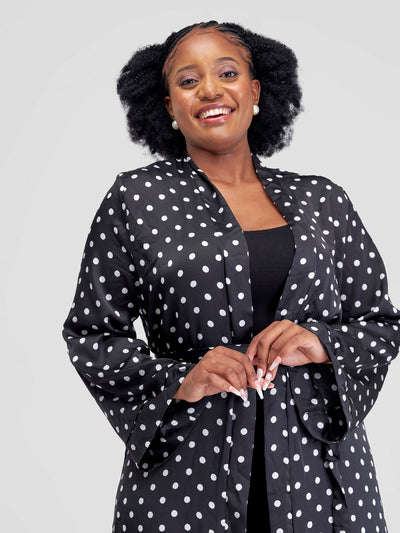 Lizola Polka Dot Kimono - Black / White - Shopzetu