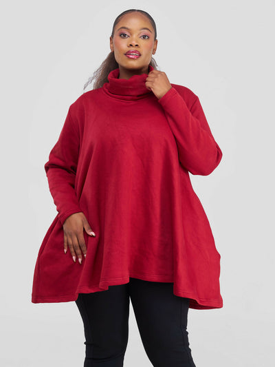 Timyt Urban Wear Daring Elegance side pockets/Turtle neck Poncho - Crimson