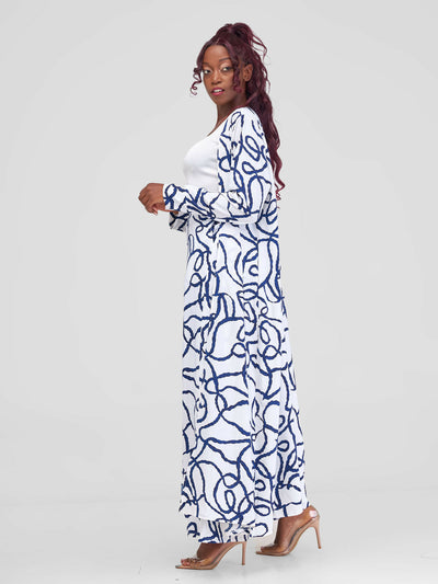 Liliadly Bubbly Kimono Set - White / Navy Blue - Shopzetu